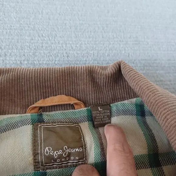 Vintage Pepe Jeans Chore Jacket Mens L Cord Collar Canvas Flannel Lined Barn Y2K - Picture 4 of 11
